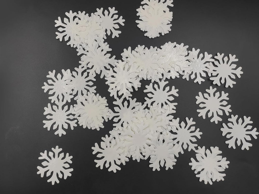 50pcs Edible White Snowflakes for Cake Decorating Cupcake Toppers for Christmas Winter frozen Theme Birthday Party Decorations