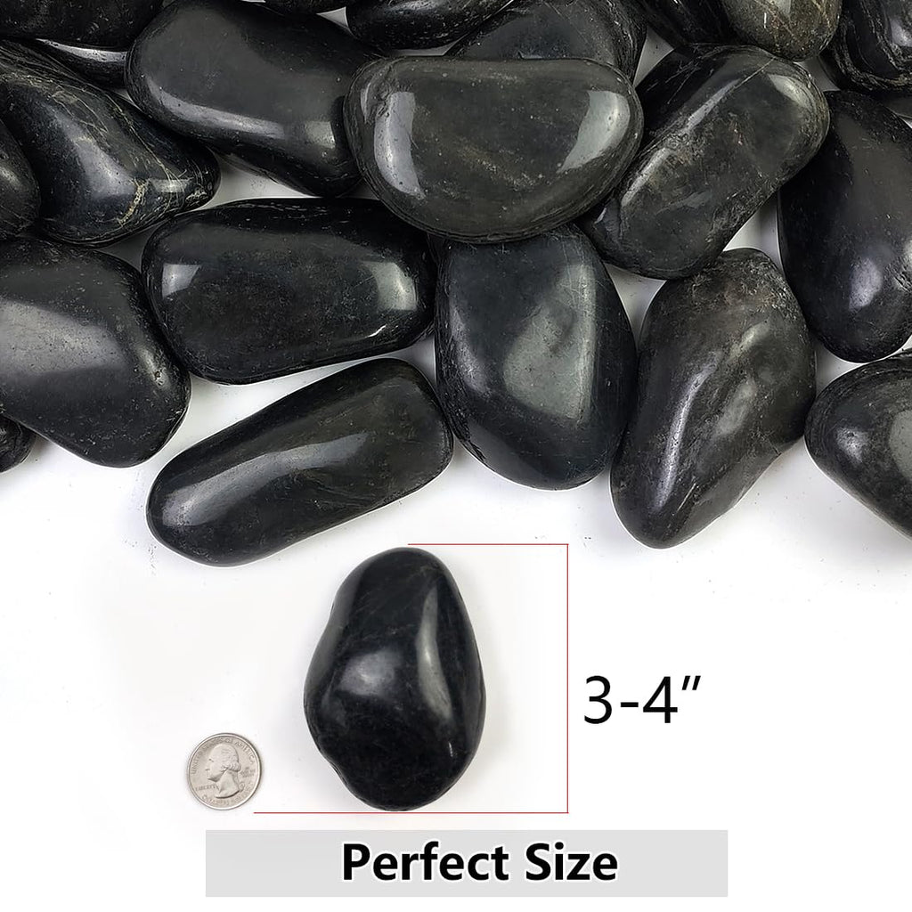20lbs Large River Rocks for Landscaping, 3-4" Black Pebbles for Garden Design, Hand-Picked Smooth Stones for Fish Tank, Flower Pots, Indoor Water Fountains, Pathways, Backyard