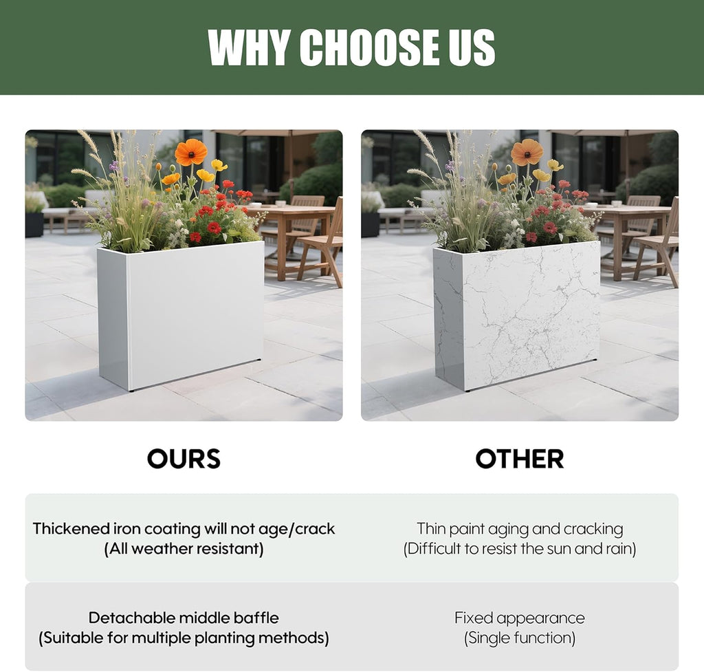 Tall Metal Planter for Outdoor Plants,30" Lx10“Wx24”H All-Weather Durable Plant Box,Large Rectangular Planter with Drainage Holes & Removable Shelf,Modern Decor for Tall Small Plants, Trees, Flowers