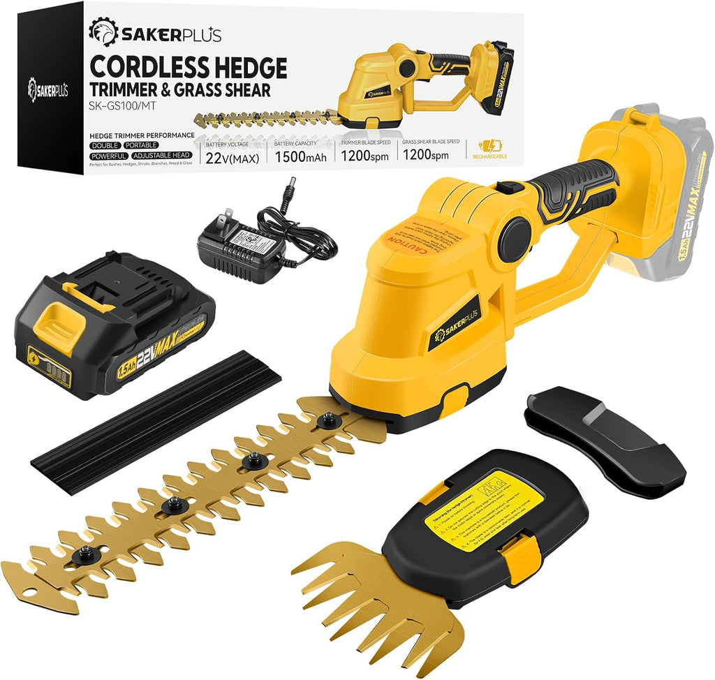 Hedge Trimmer Cordless, 2 in 1 Grass Shears Hedheld and Electric Hedge Trimmer, 22V Mini Battery Hedge Trimmers Clippers with Rechargeable Battery and Charger for Garden and Lawn