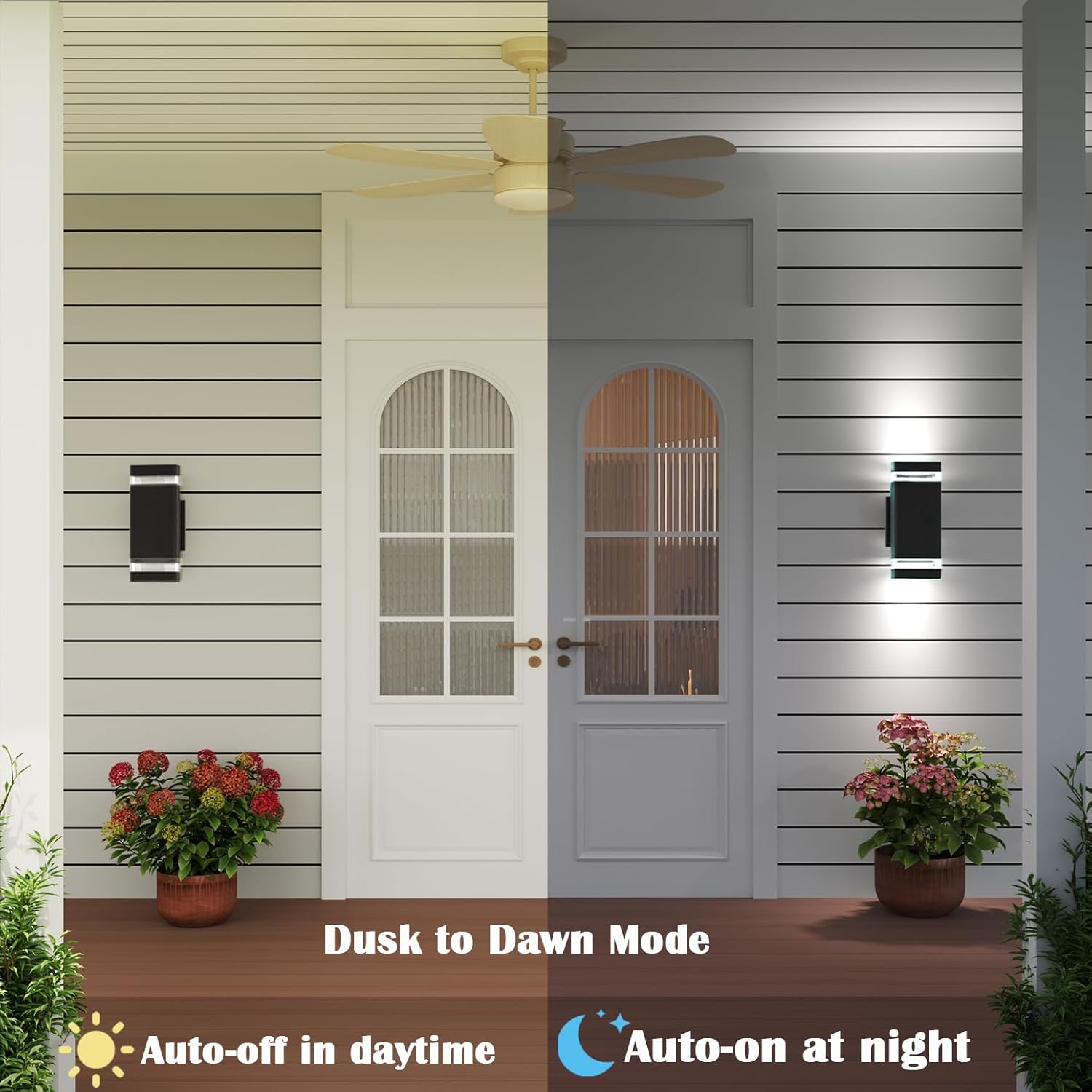 Motion Sensor Outdoor Wall Lights, Dusk to Dawn Exterior Light Fixtures with 3 Lighting Modes,Up and Down Porch Lights 5000K Daylight, Waterproof Modern Wall Sconce for House, Patio, Garage