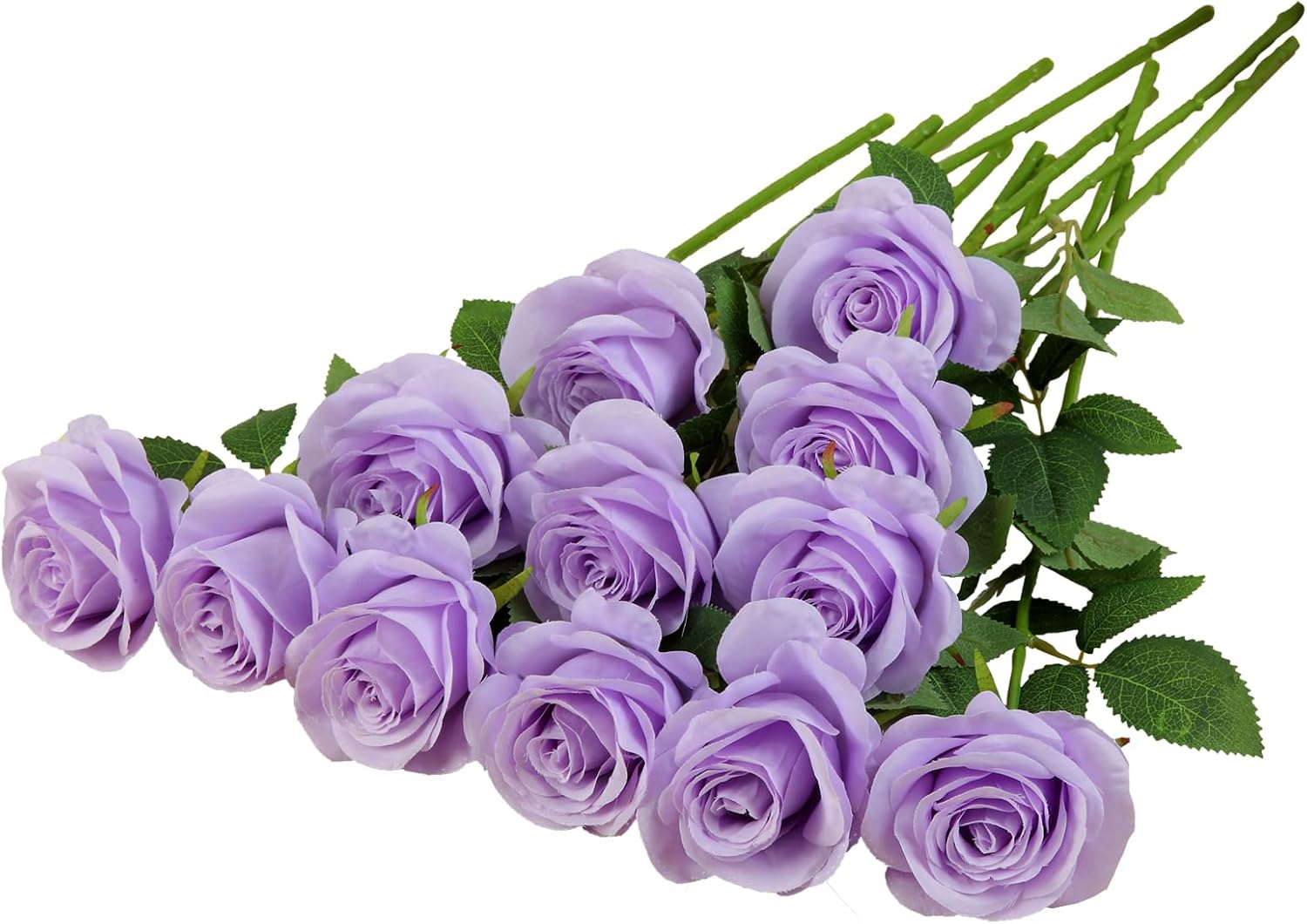 12pcs Light Lavender Roses Artificial Flowers Fake Roses Silk Flowers Roses with Long Stems for Wedding Home Party Centerpieces Decorations