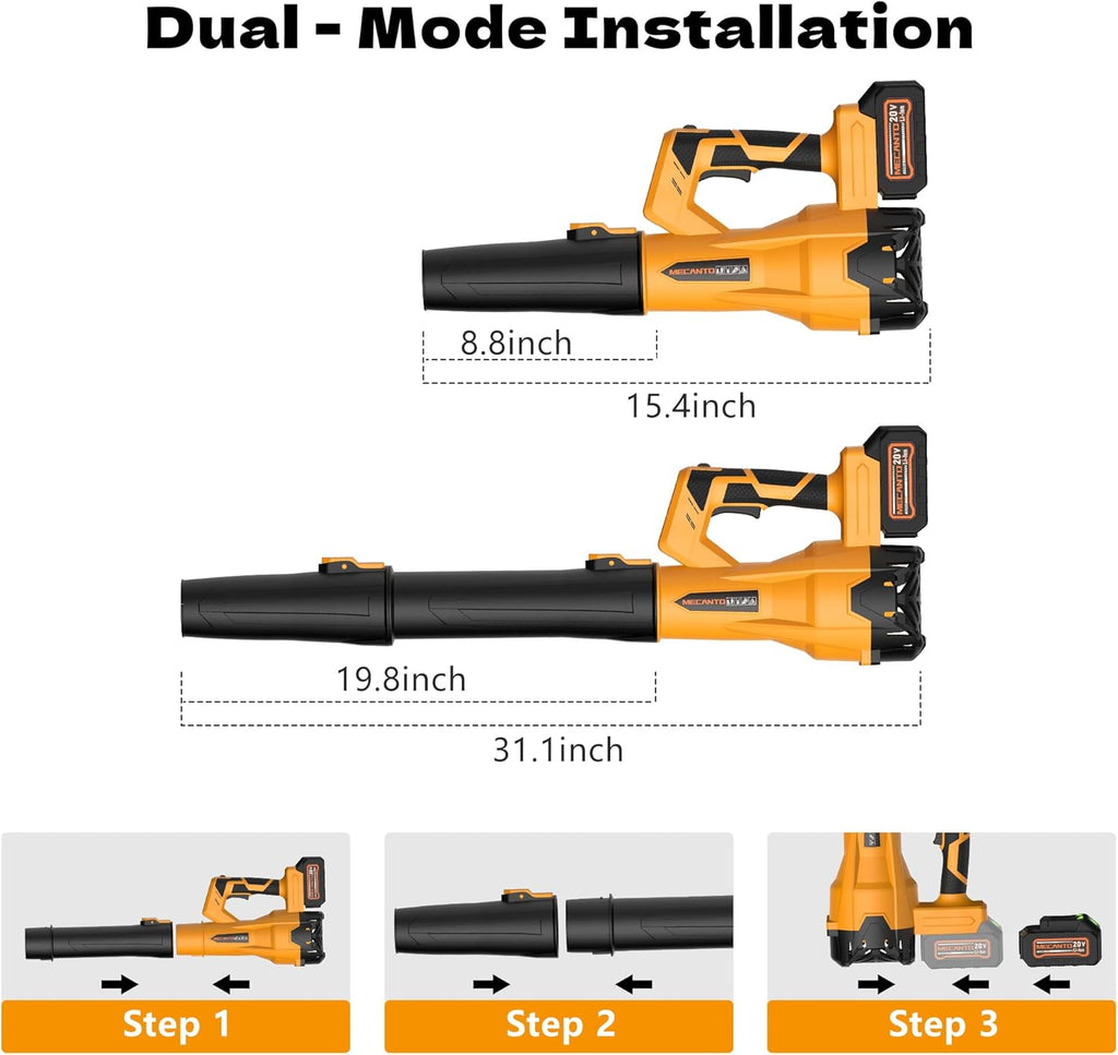 Leaf Blower Cordless, 650 CFM/170 MPH, 6-Speed Levels with 2 X 4.0Ah Handheld Battery Leaf Blower, Electric Blowers for Lawn Care, Garden, Yard (Yellow & 2 Battery)