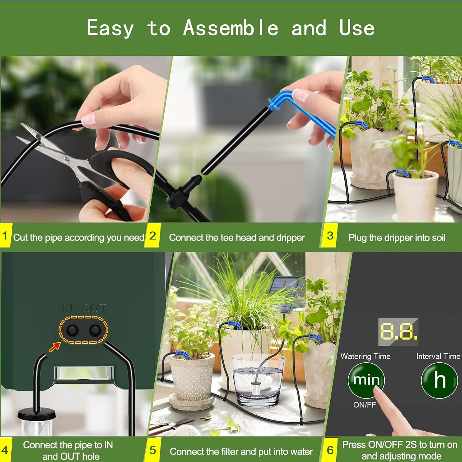 Solar Drip Irrigation System for Garden 30 Timing Modes Automatic Drip Irrigation Kit Garden Watering System