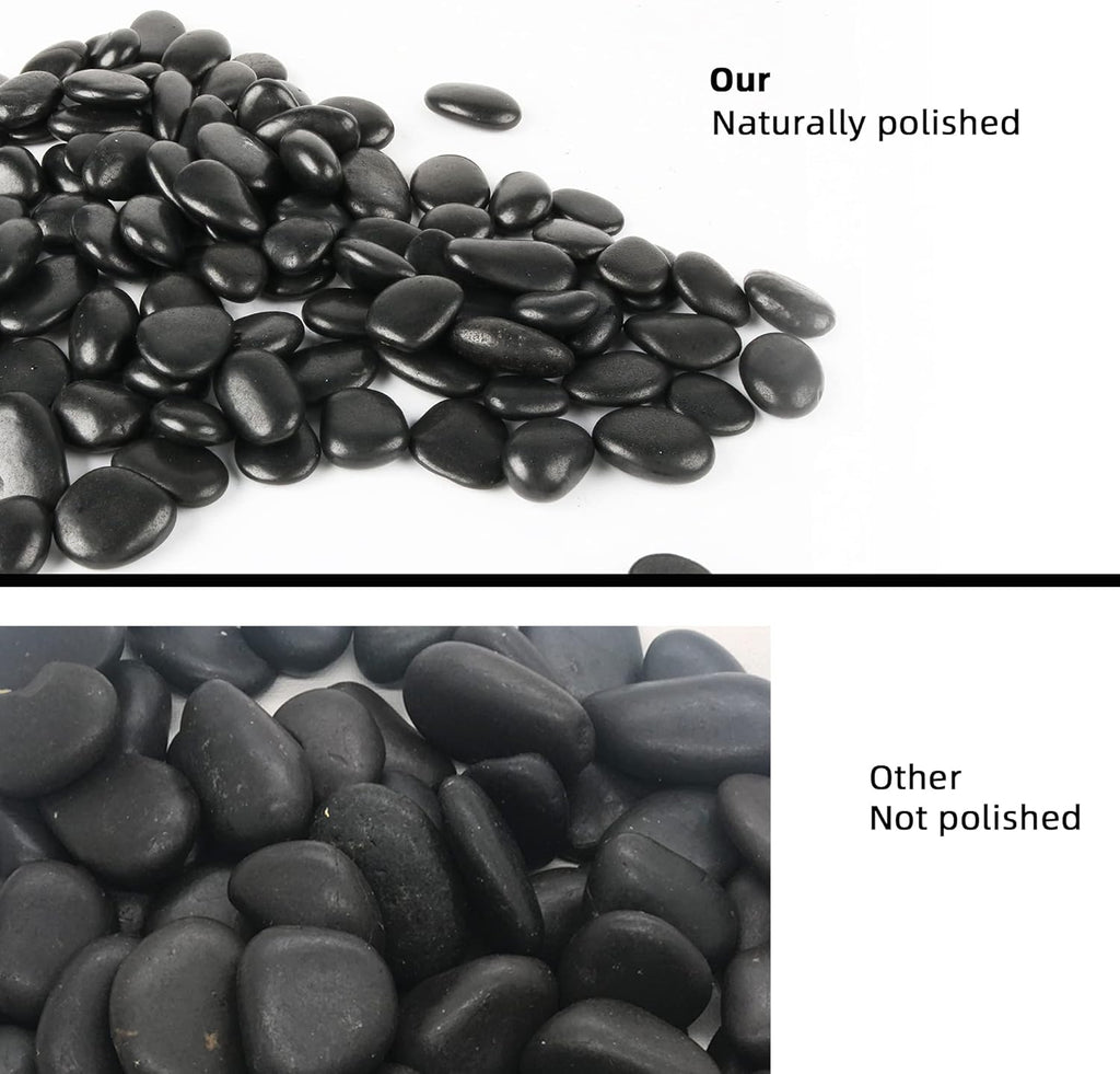 Black Pebbles for Plants 18lb 0.5"- 1" Aquarium Gravel Decorative Polished Stones Natural River Rocks for Fish Tank