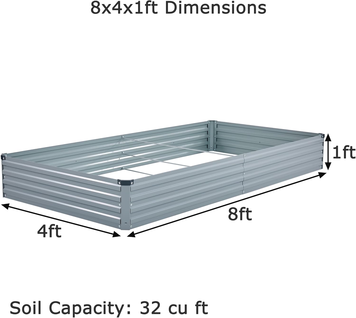 8x4x1ft(2 Pack) Galvanized Raised Garden Bed,Outdoor Planter Box Metal Patio Kit Planting Bed for Vegetables Flowers Herb,Grey