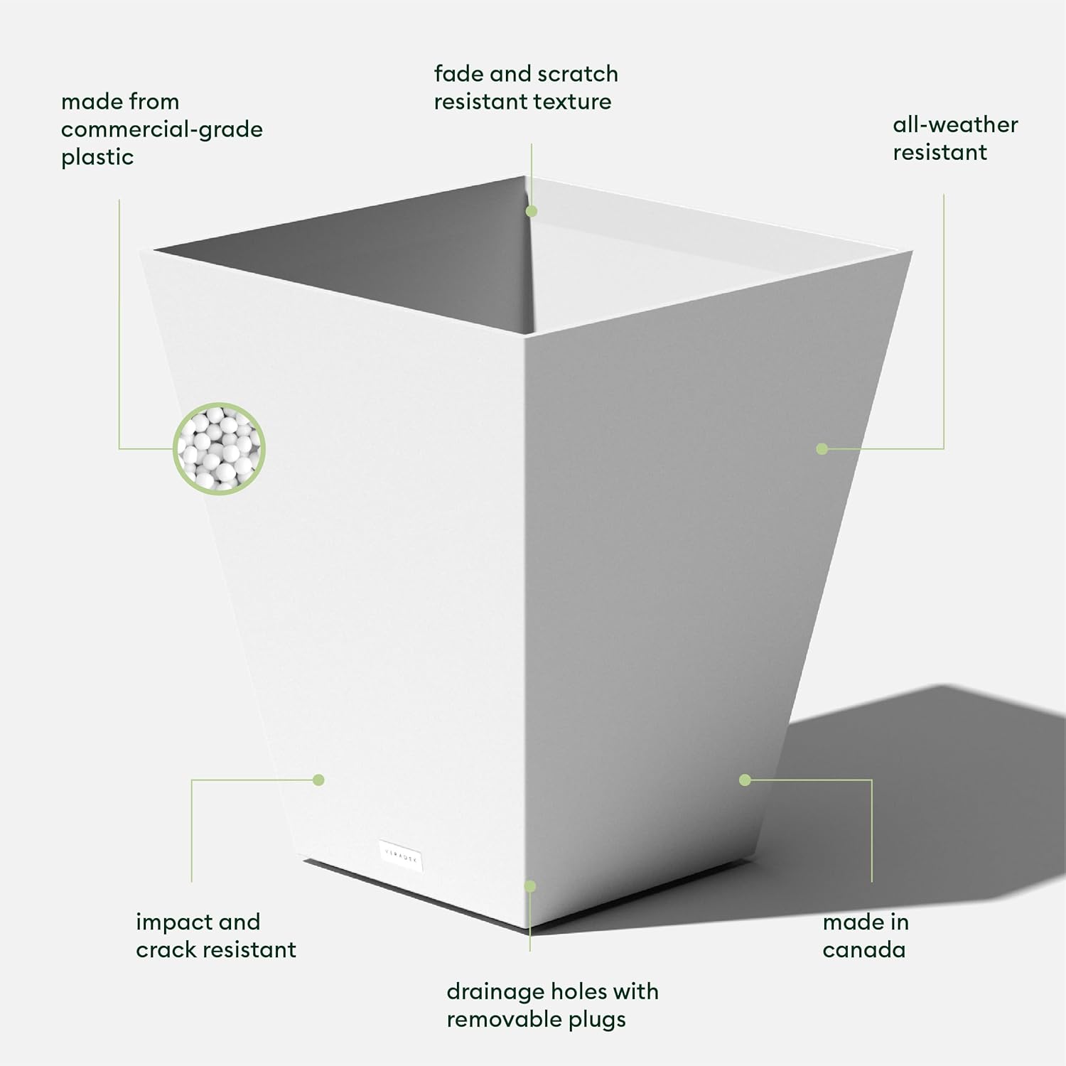 Veradek Pure Series Nobleton Plastic Planter - Large Pots for Indoor or Outdoor Porch/Patio | Durable All-Weather Use with Drainage Holes | Modern Planter Décor for Flowers, Shrubs, Trees