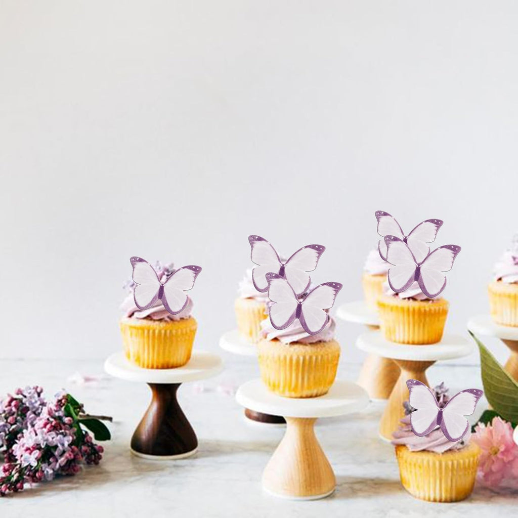 50 PCS Edible Butterfly Cupcake Toppers Wafer Paper Butterfly Cake Decorations Edible Butterfly Party Cupcake Decorations for Baby Shower Wedding Birthday Party Food Decorations Supplies Purple