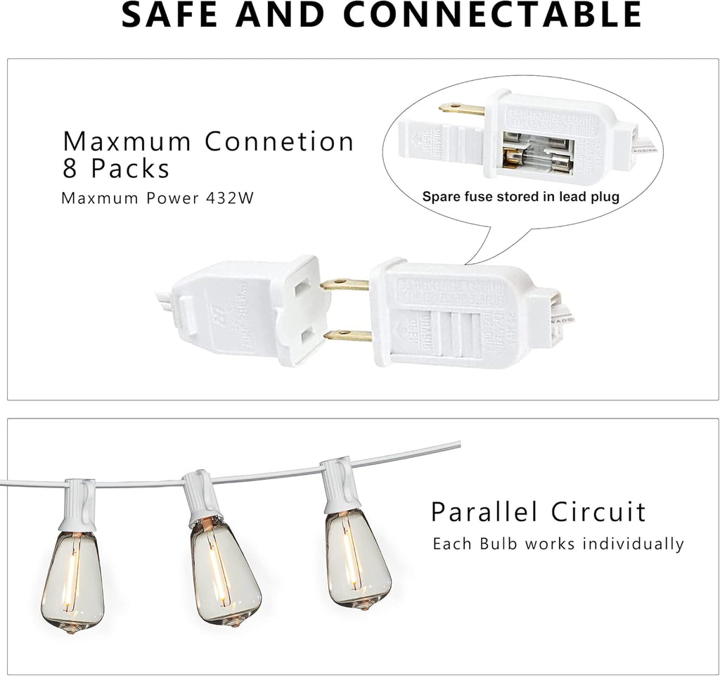 DAMAING Outdoor String Lights 200FT Waterproof,Patio String Lights for Outside with Shatterproof 104 Edison LED Bulbs,Vintage Dimmable Hanging Lights for Christmas,Wedding,2 Pack × 100FT White Cable