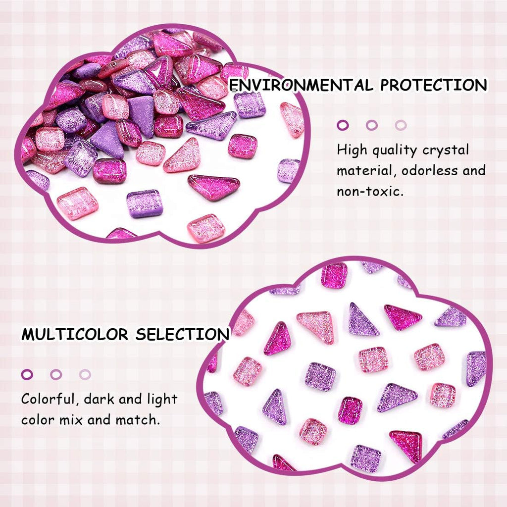Swpeet 1 Pound Mixed Colors Shine Crystal Series Mosaic Tiles Assortment Kit, Square and Triangle Genuine Mosaic Tiles Glitter Crystal Mosaic Perfect for Home Decoration Crafts - Mosaic Tiles H