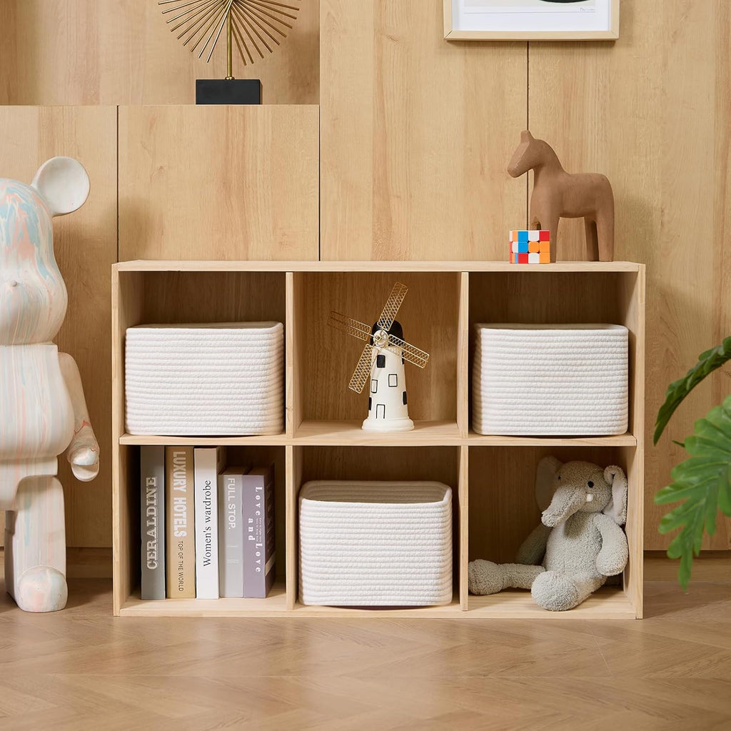 Small Organizing Baskets for Cubes Shelf, 9.7x9.7x7.1 Inch Rope Woven Storage Bins for Nursery Shelves Storage, Cute Toy Basket, Square 3 Packs Off White