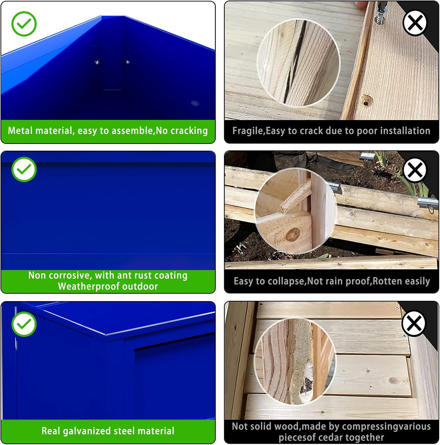 Raised Garden Bed with Low Profile Design Metal Planter Box for Growing Fresh Herbs Vegetables Flowers Succulents&Other Plants for Outdoor Backyard Patio Deck Balcony Blue