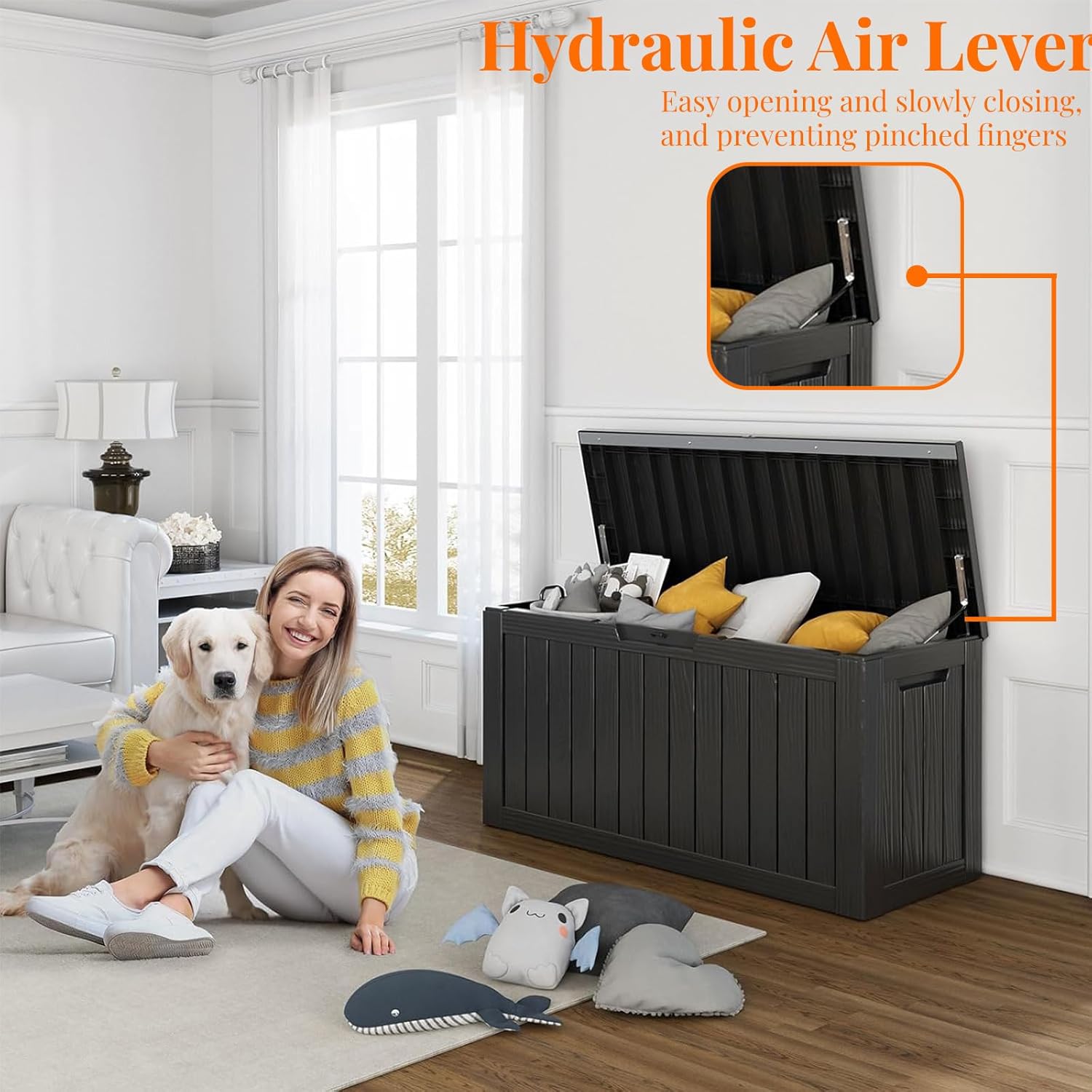 80 Gallon Resin Deck Box, Lockable Patio Outdoor Storage Box for Furniture, Garden Tools and Tools Storage, Waterproof Outside Storage Box - Black