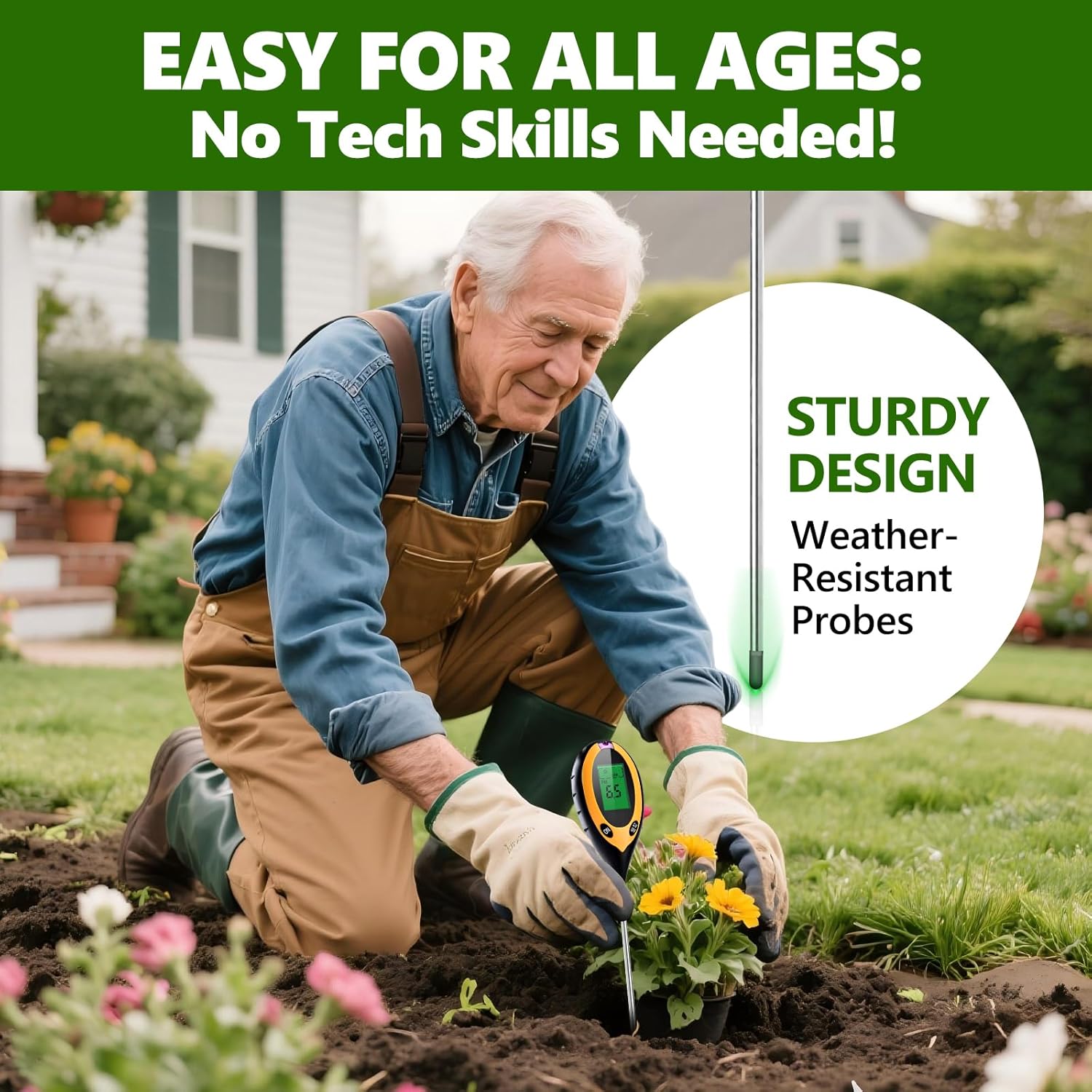 2 Pack 4-in-1 Soil pH Tester Digital, Soil pH/Water/Sunlight/Temp Moisture Meter for Indoor/Outdoor Plants, Backlight LCD Display Soil Thermometer Test Kit for Garden Nutrients