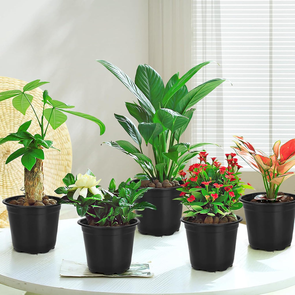 120 Packs 6 Inch Plant Nursery Pots, Plastic Seeds Starter Pots with Drainage Holes, Germination Soft Flower Plant Container for Succulents Seedling Cutting Transplanting (120, 6 Inch)