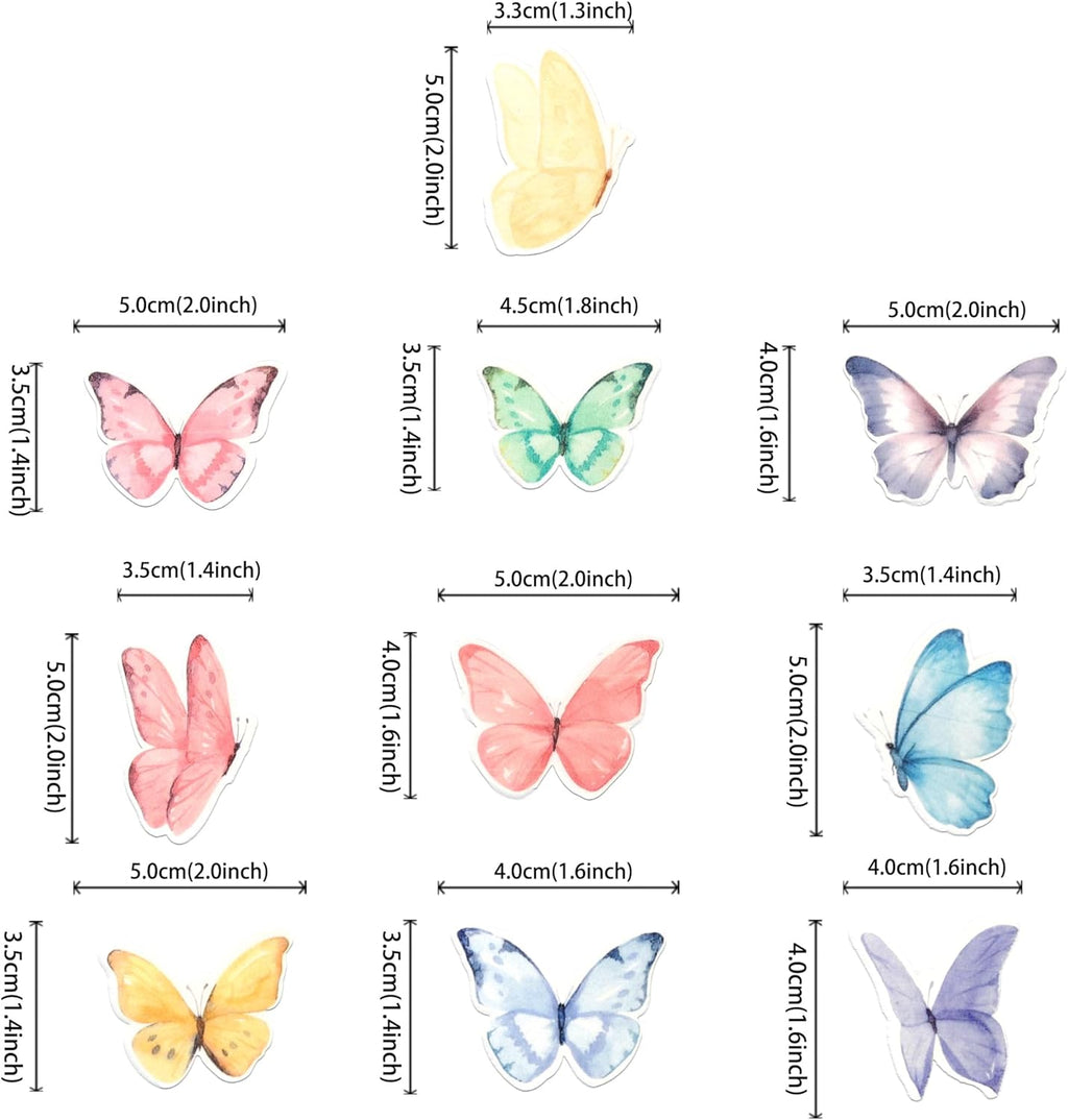 60 PCS Edible Butterfly Cupcake Toppers Edible Fondant for Cake Wafer Paper Butterflies Cupcake Picks Butterfly Cake Decorations Butterflies Theme Birthday Anniversary Wedding Party Supplies Colorful