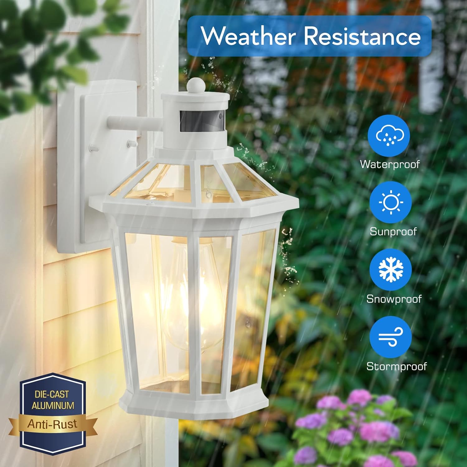 VIANIS Motion Sensor Outdoor Exterior Light Fixture, White Outdoor Porch Lights Wall Mount, Waterproof Dusk to Dawn Coach Lantern, Modern Outdoor Lights Fixtures for Garage, Front Door