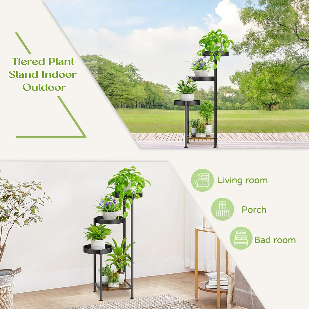 Plant Stand Indoor Outdoor Clearance, 4 Tier Tall Corner Metal Flower Pot Shelf Holder, Multiple Heavy Duty Plants Display Rack for Patio Orchid Office Porch Living Room Garden Balcony, Black