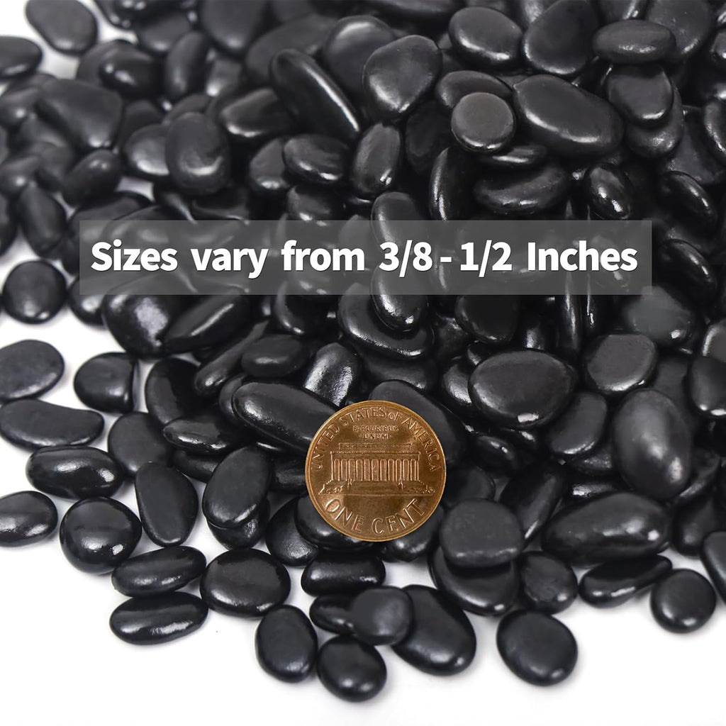 5LB Black Pebbles for Indoor Plants, Vases, Succulent, 3/8 Inch Small Black Rocks for Plants, Polished & Decorative