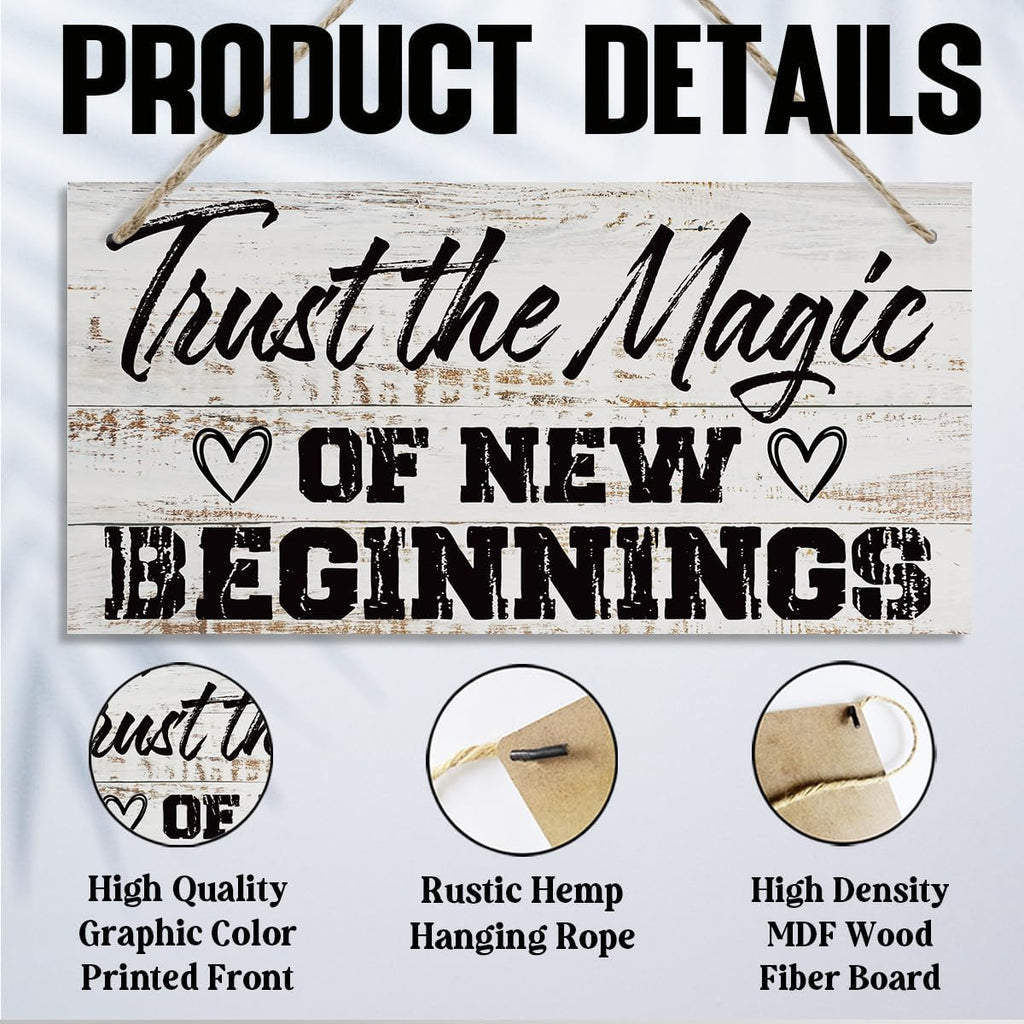 Inspirational Quote Wood Signs, Trust the Magic of New Beginning Sign, New Beginnings Gift, New Beginnings Gifts for Women, Housewarming Gift, Rustic Wooden Plaques Sign, 11.8 * 5.9 Inch