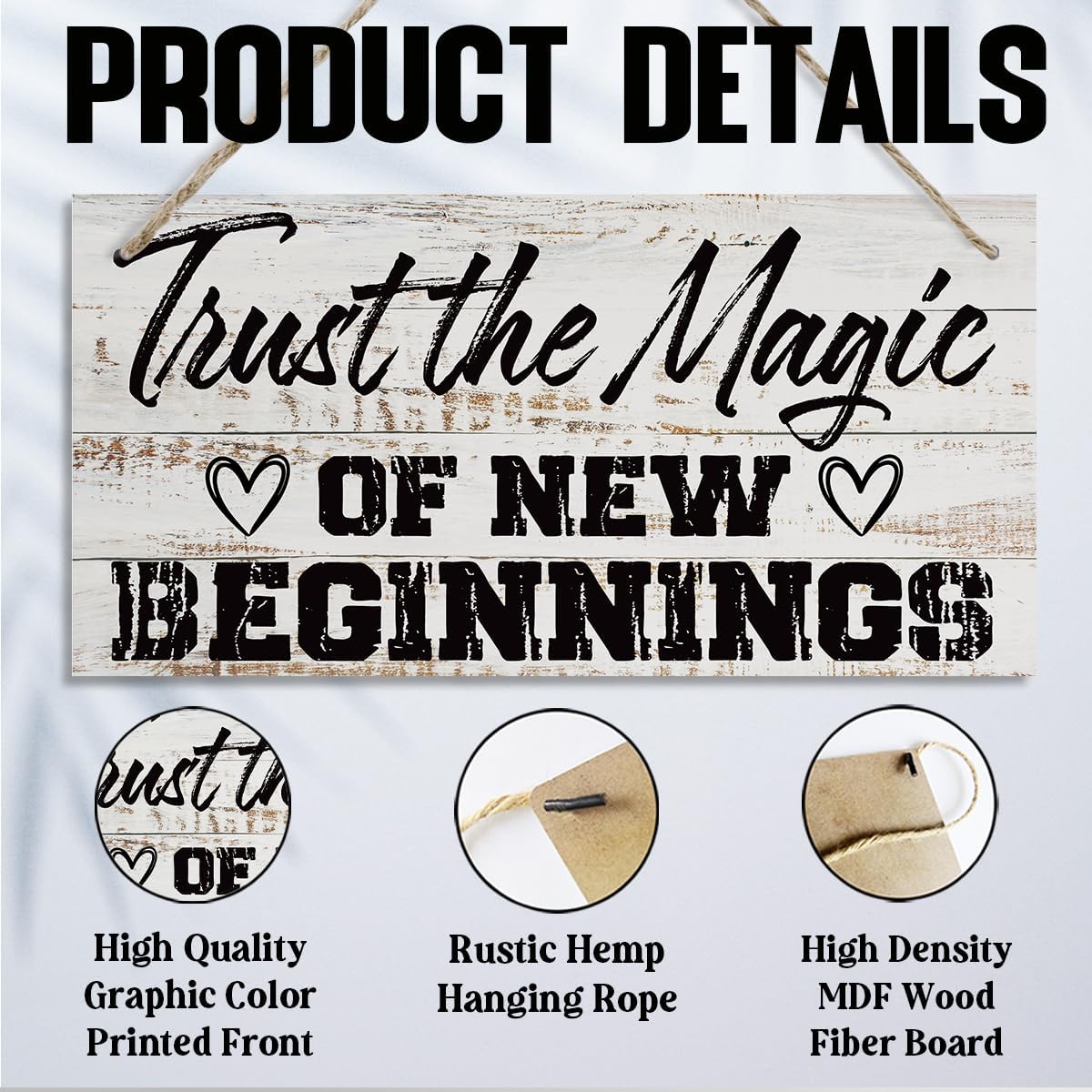 Inspirational Quote Wood Signs, Trust the Magic of New Beginning Sign, New Beginnings Gift, New Beginnings Gifts for Women, Housewarming Gift, Rustic Wooden Plaques Sign, 11.8 * 5.9 Inch