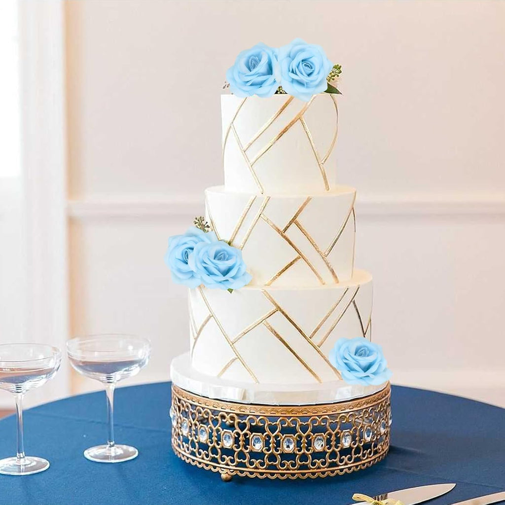 25PCS Artificial Rose Flower Heads Light Blue Rose Flower with Stem Velvet Rose Flowers Heads Bulk for DIY Wedding Home Party Baby Shower Decor(Light Blue)