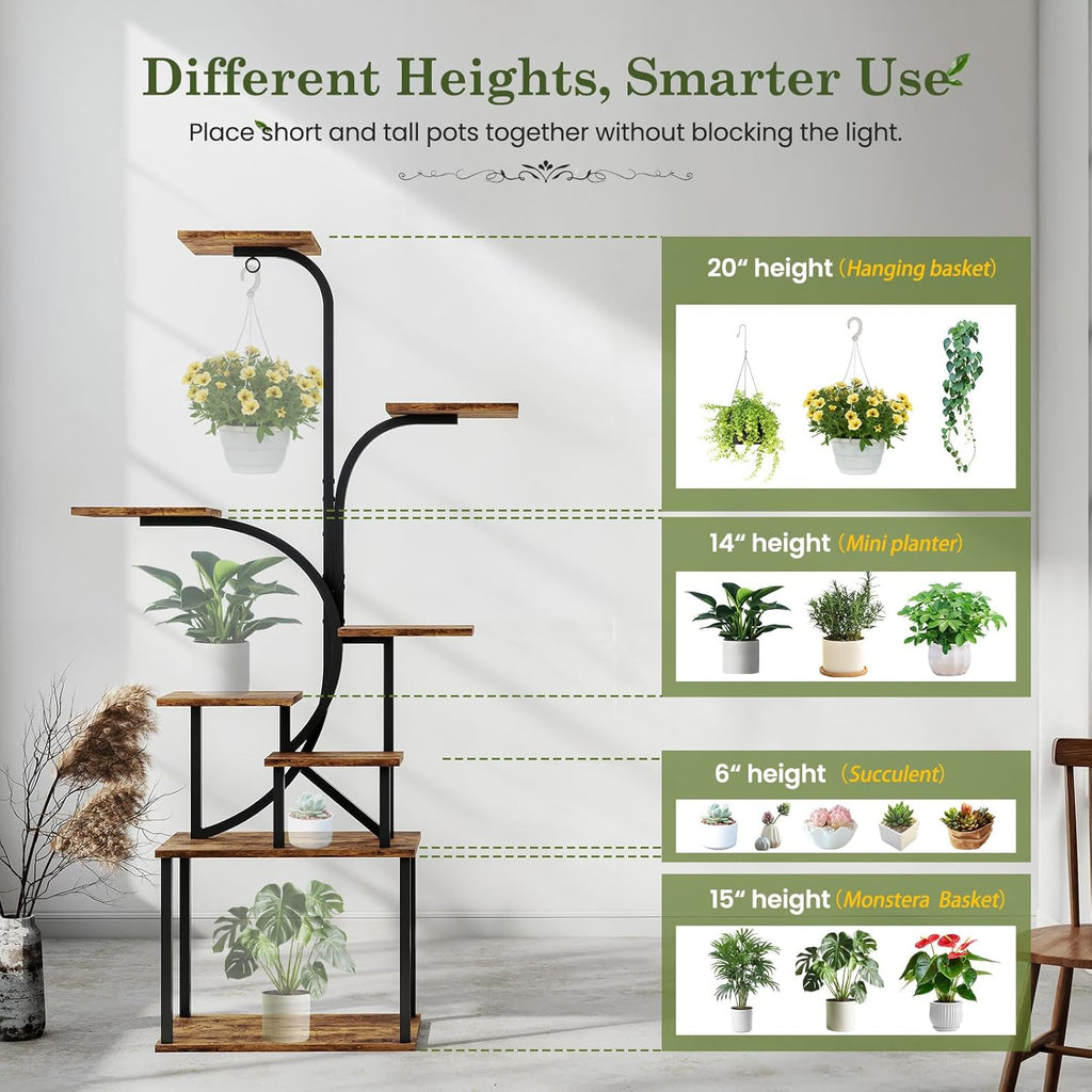 Apicizon 8-Tier Plant Stand Indoor with LED Grow Lights - Sturdy Shelf for Plants, Flowers & Succulents | 62'' Tall Flower Holder & Dimmable Lights | Modern
