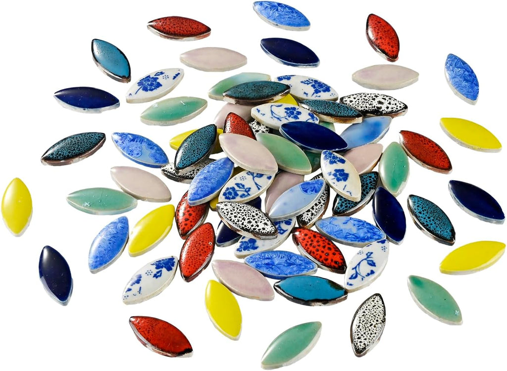 70 Pcs Petal Ceramics Mosaic Tiles for Crafts, Stained Ceramics Mosaic Supplies, Flower Leaves Mosaic Ceramics Pieces Kit for DIY Crafts Plates Picture Frames Home Decorations - Mixed Color