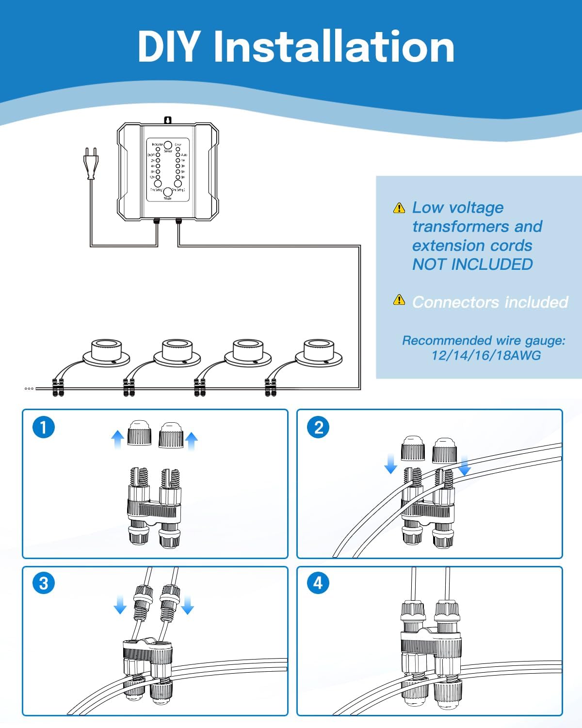 HIBOITEC Pond Lights 3W LED IP68 Waterproof Underwater Lights with UL Cord Warm White 2700K Low Voltage Landscape Lighting for Fountain Pool Compatible 12-24V AC/DC 4Pack