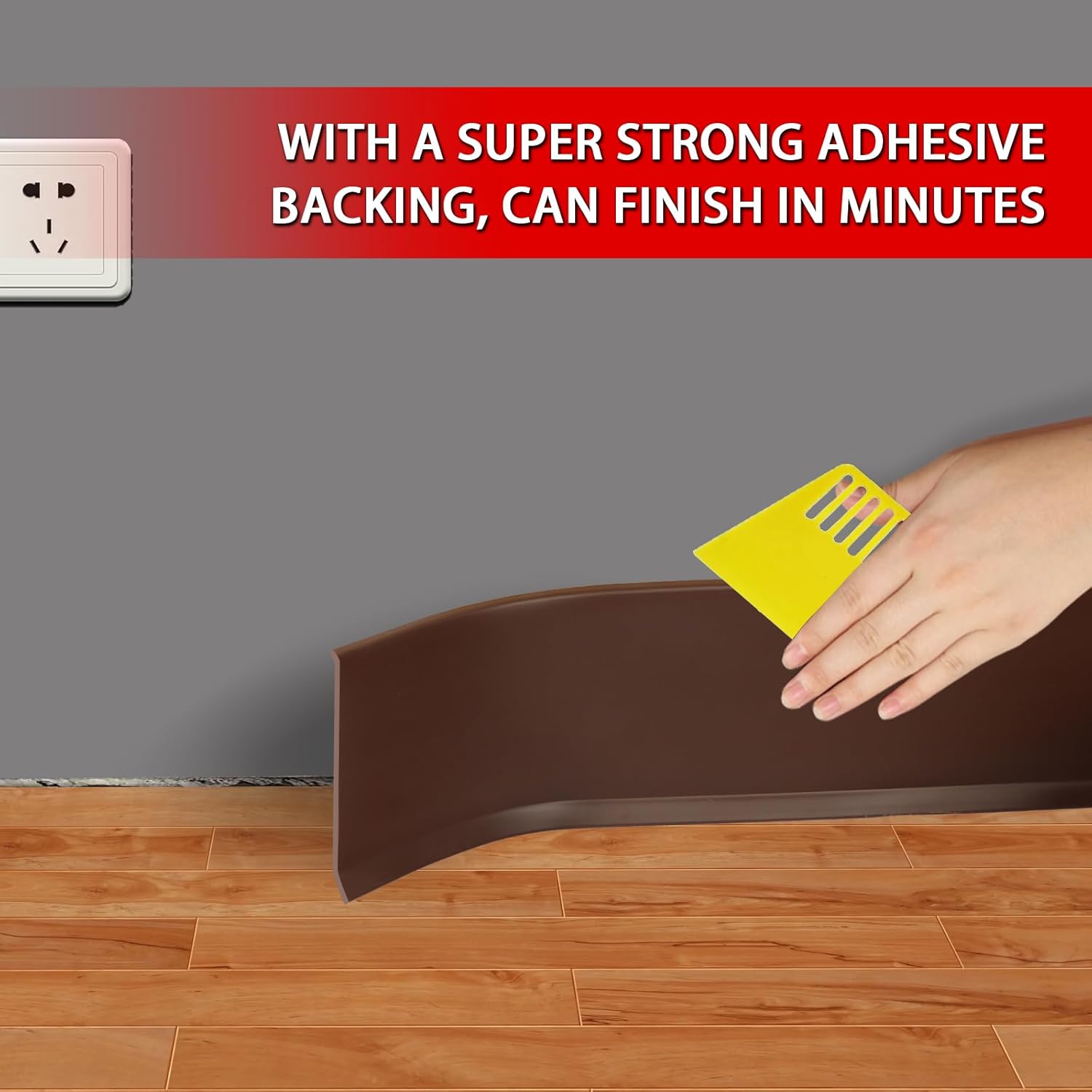 Vinyl Wall Base Baseboard Molding Trim 6" Flexible Self Adhesive Rubber Wall Base Moulding Trim Peel and Stick Design, 6 Inch x 100 Feet, Brown