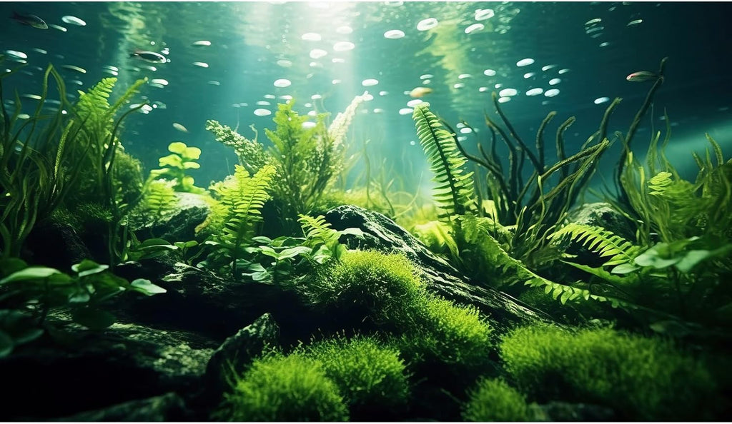 Underwater Fish Tank Background Under The Sea Aquatic Plants Aquarium Background Ocean Floor Rock Terrarium Backgrounds Tropical Fish Green Seaweeds Aquarium Backgrounds for Fish Tank Decor 72x16in