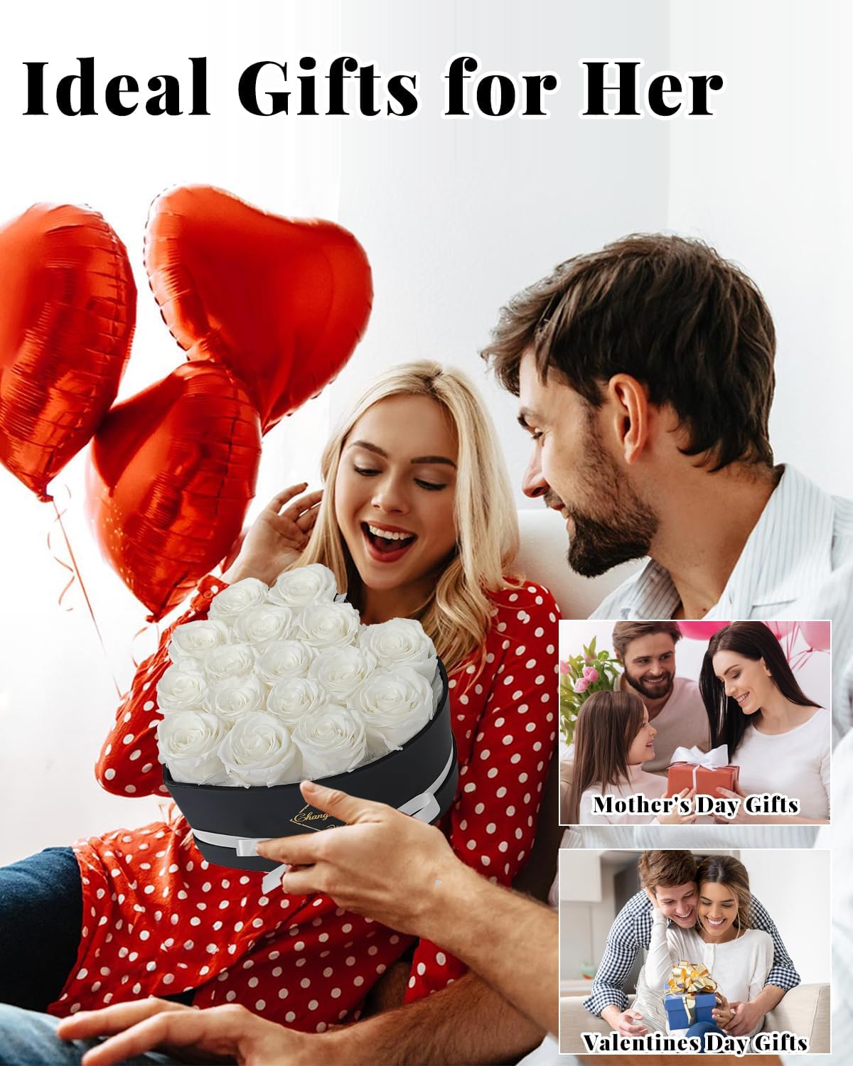 16 Flowers Forever Preserved Roses in Box, Preserved Flowers Womens Birthday Gifts for Women Mothers White Rose Gift for Her Romantic Eternal Rose for Women Mom Friends