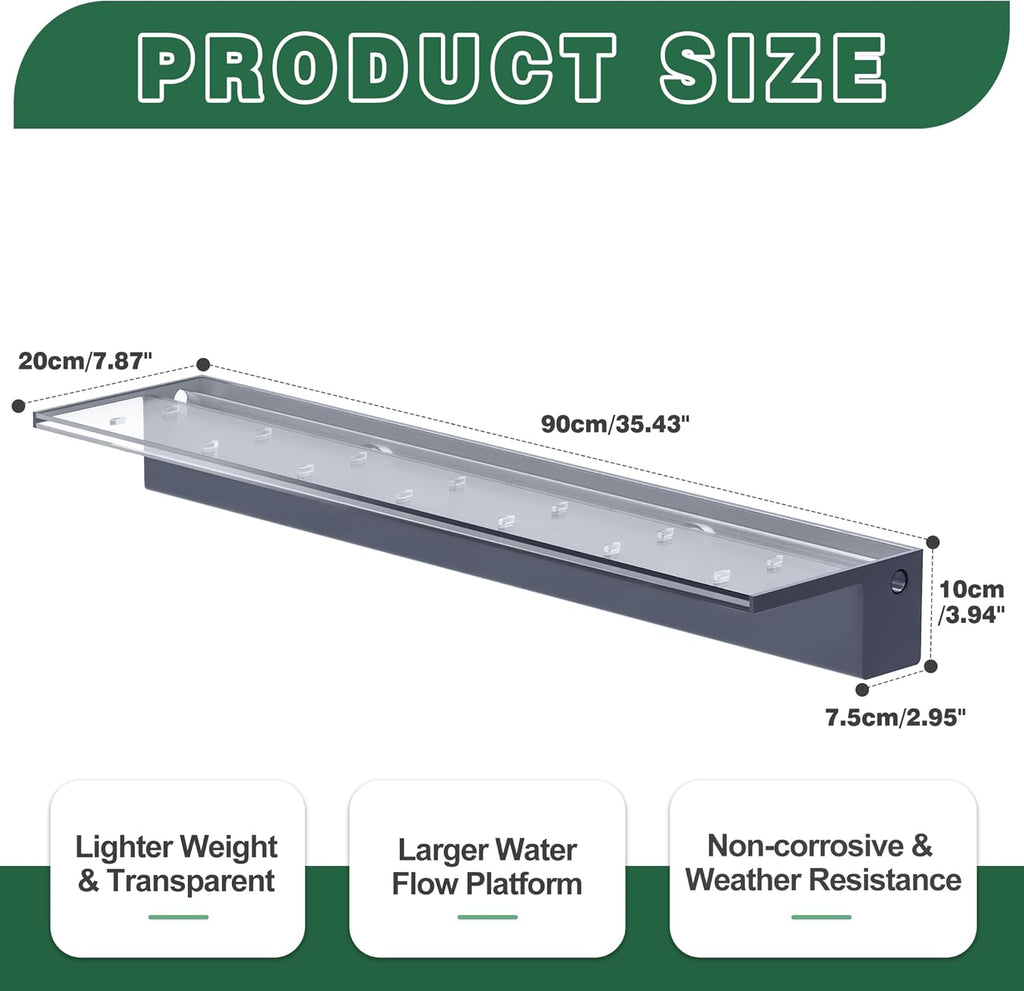 Pool Fountain, LONGRUNNEW Transparent Acrylic Pool Waterfall Spillway with Pipe Connector Kits for Indoor/Outdoor Decorative, 35.4 Inches Pool Water Feature for Garden Patio, Backyard Koi Pond Decor