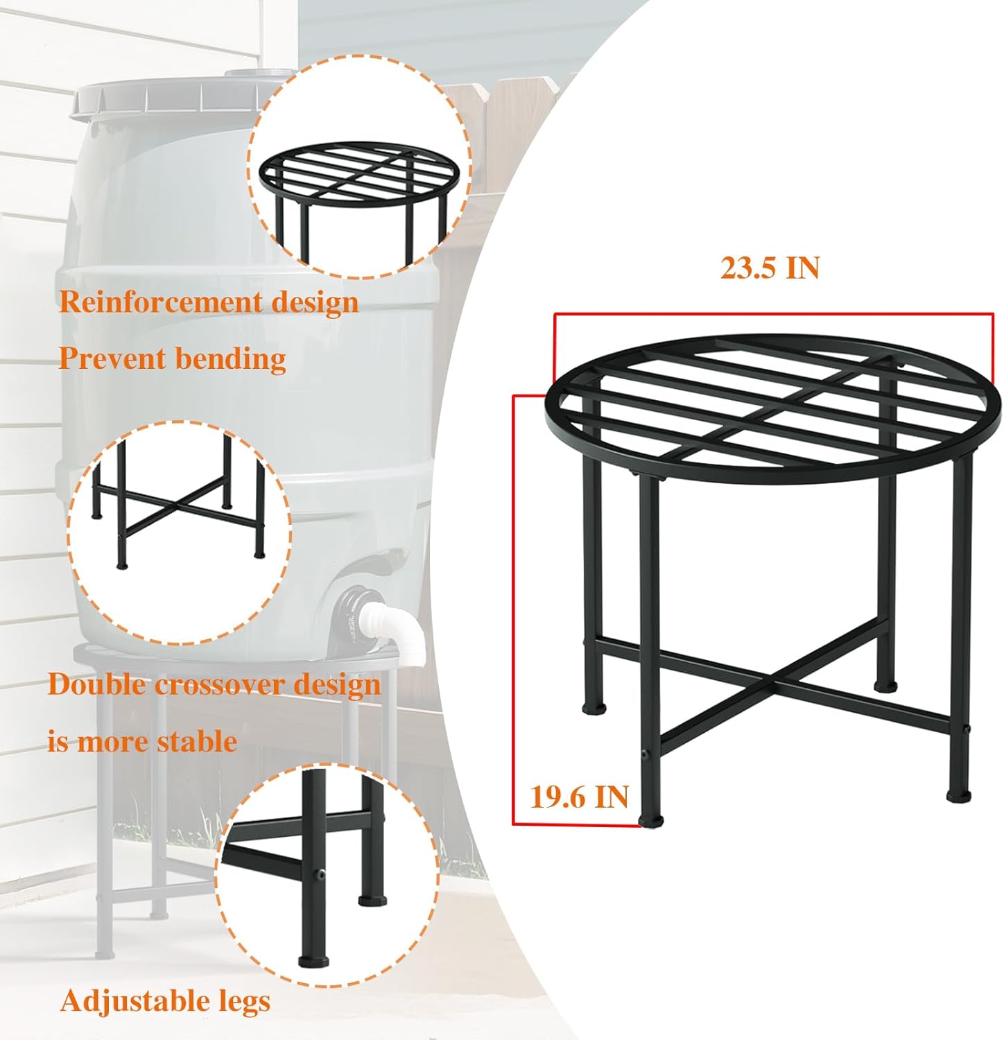 Stainless Steel Rain Barrel Stand - Heavy Duty Water Collection Base for 45/50/55 Gallon Plastic Barrels, Outdoor Weatherproof & Rust-Proof Design with 1200lb Capacity