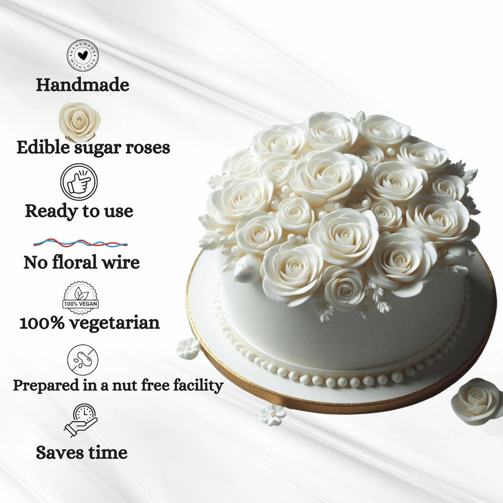 Confect Edible Flower | Edible Flower for cake & Cupcake decorations | Doughnut Edible Toppers | White venetian Flower - Vegan, Gluten-Free, Soy-Free, Dairy-Free, Palm Oil-Free -Pack of 12