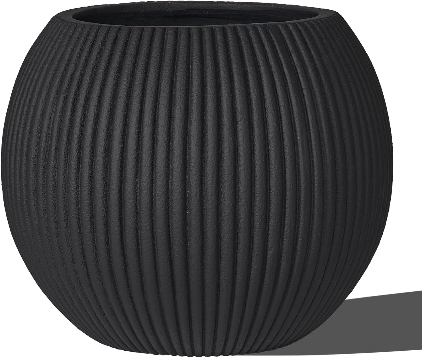 16 Inch Handmade Concrete Outdoor Planter - Classic Striped Design | Fiberglass & Composite Material | Durable for Commercial & Home Decor