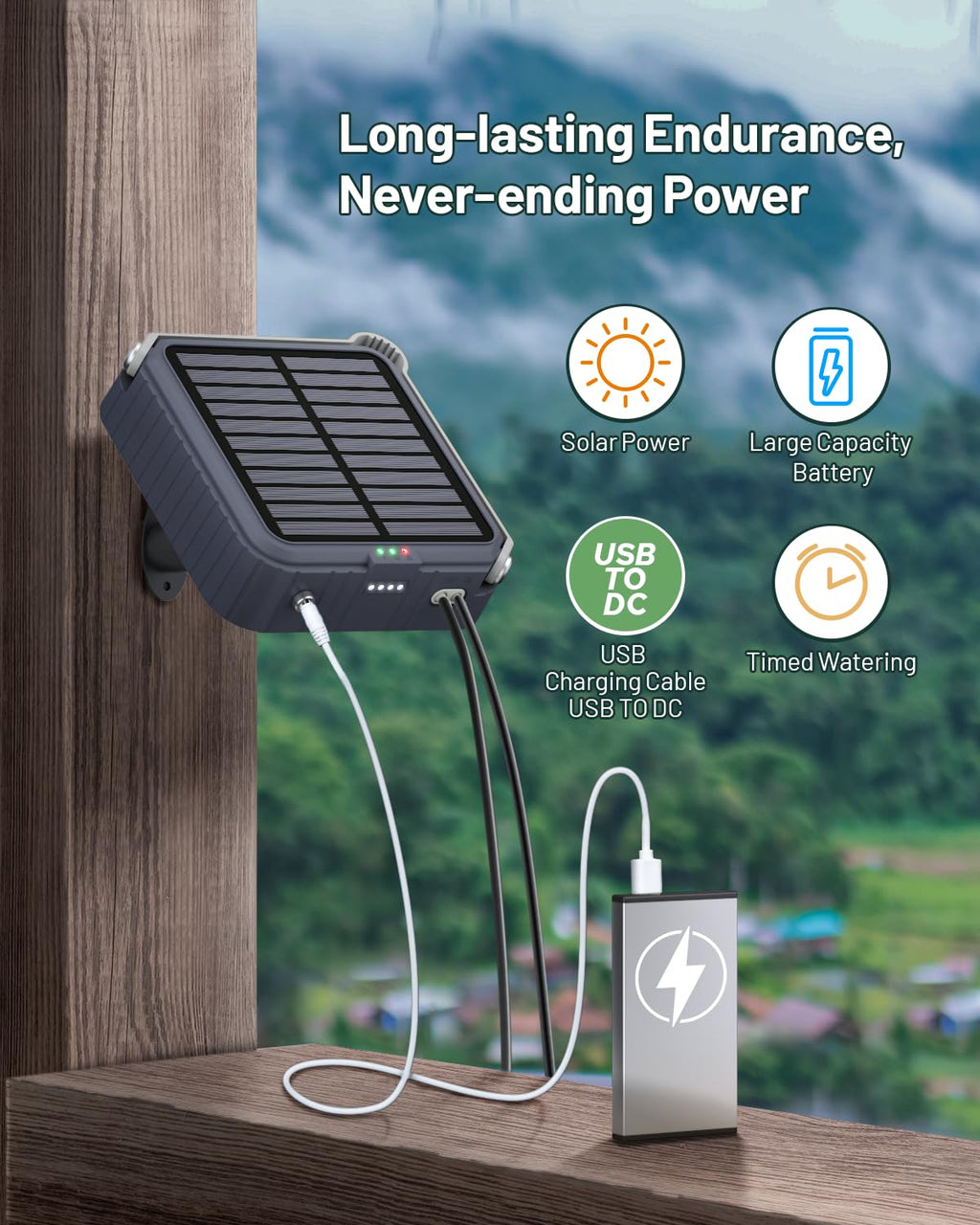 Solar Automatic Drip Irrigation System, Harness Sunshine or External Power for Indoor and Outdoor Use, Rain or Shine! Anti-Siphoning, Supports Up to 15 Potted Plants, User-Friendly Design. (Gray-1pcs)