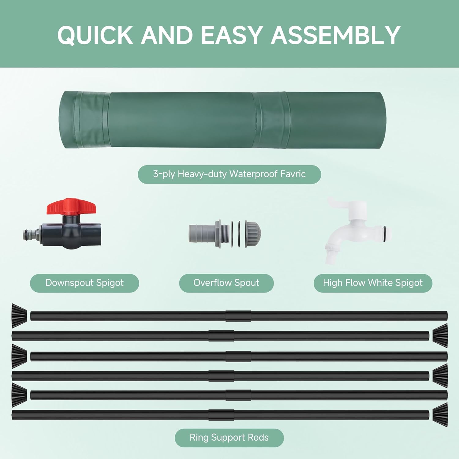 Collapsible Rain Barrel Water Storage Containers-53 Gallon Portable Rainwater Collect System Water Tank to Collect Rainwater from Gutter Downspout Water Catcher with Spigots,Filter＆Overflow Kits