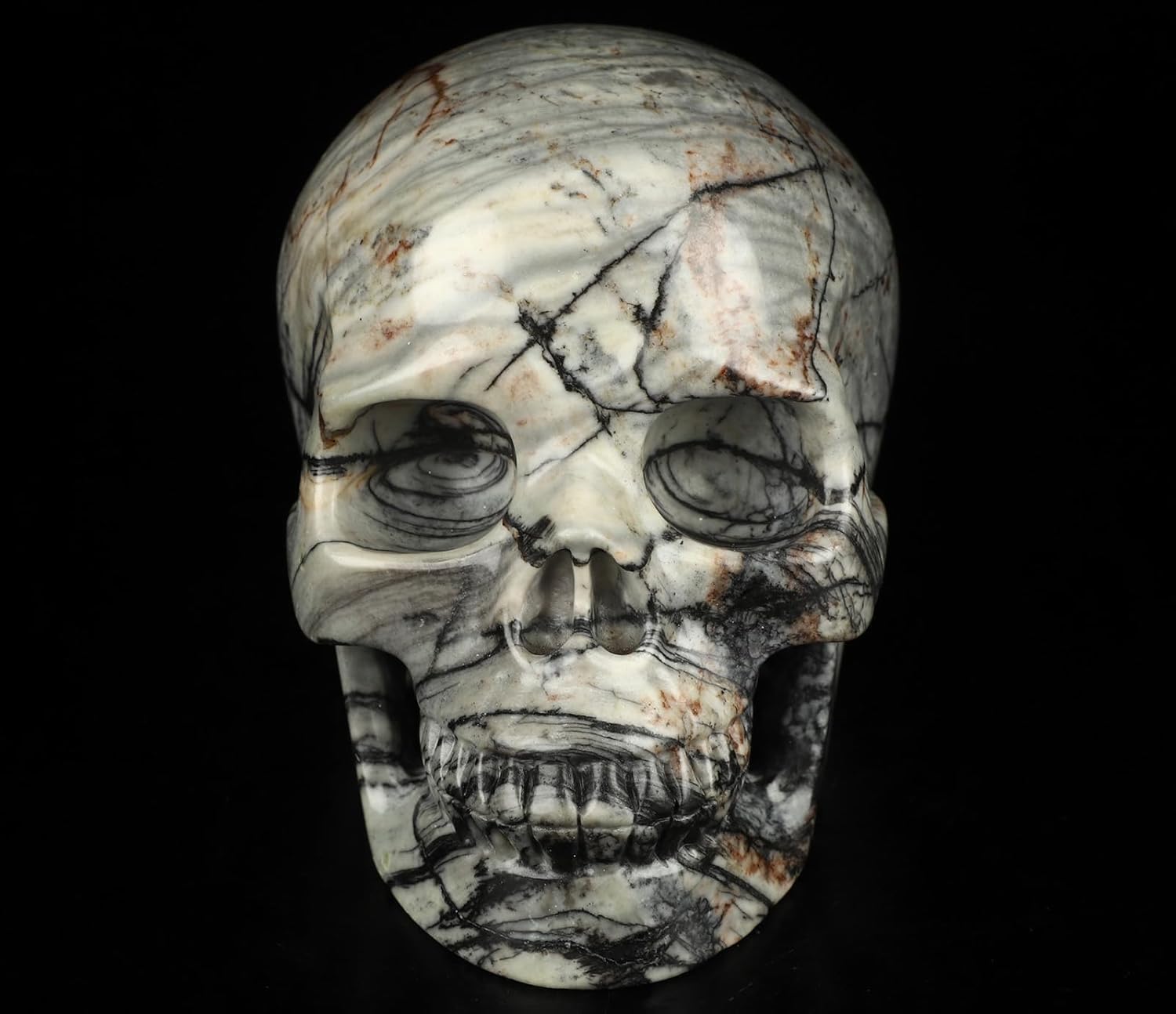Skullis 5.0”Picasso Jasper Crystal Skull, Hand Carved Gemstone Fine Art Sculpture, Reiki Healing Stone Statue.3159