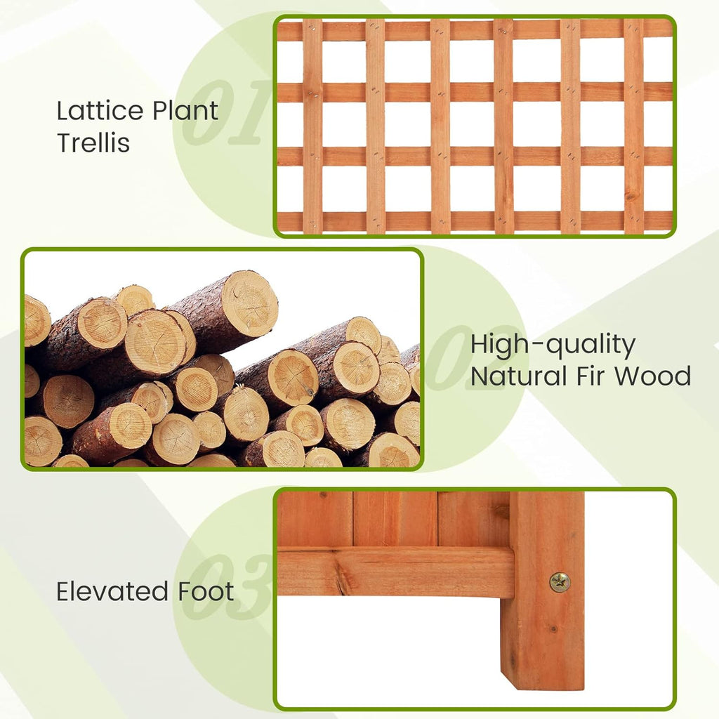 HAPPYGRILL Raised Garden Bed with Trellis, 72.5" Planter Raised Bed with Drainage Holes, Freestanding Garden Box for Vine Climbing Plants, Wooden Planter Box for Yard Balcony (2, Orange)