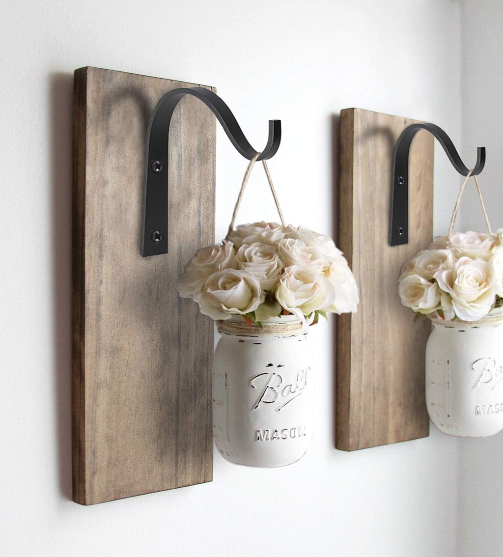 Mkono 6 Pack Iron Wall Hooks for Hanging Plant Lanterns, Plant Hanger Fence Metal Bracket for Bird Feeders, Wind Chimes, Mason Jar Sconces, Light Outdoor Indoor Rustic Home Decor, 3 Inch