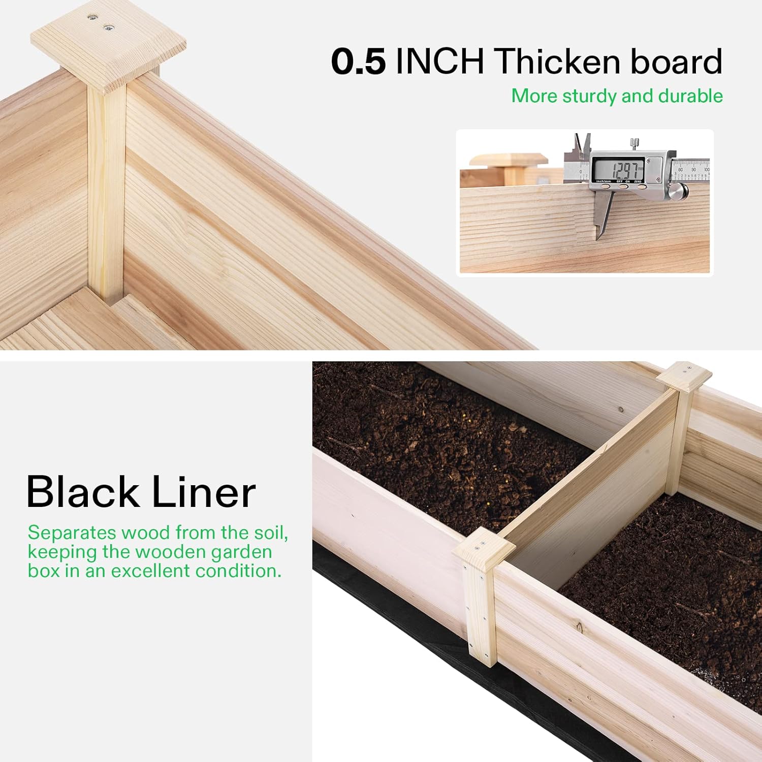 VIVOSUN Wooden Raised Garden Bed, 48 x 24 x 30 Inches, Outdoor Wood Planter Box with Gloves and a Liner, with Trellis for Vine Climbing for Garden, Patio, Balcony, Backyard and Outdoors