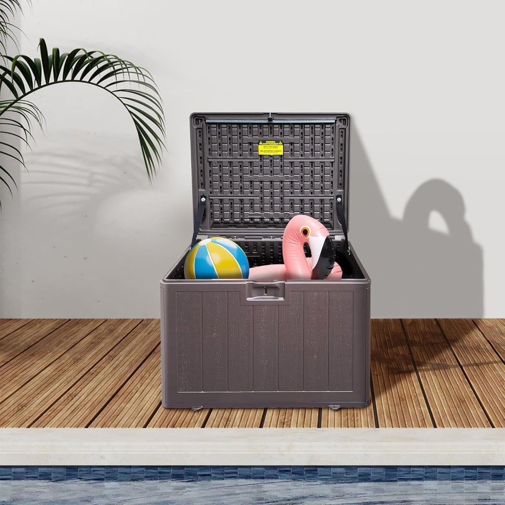 Premium Pro Edition 35 Gallon Lockable Resin Deck Box, Waterproof & UV-Resistant Outdoor Storage Box for Outdoor Storage, Garden Tools & Pool Accessories Storage, Brown