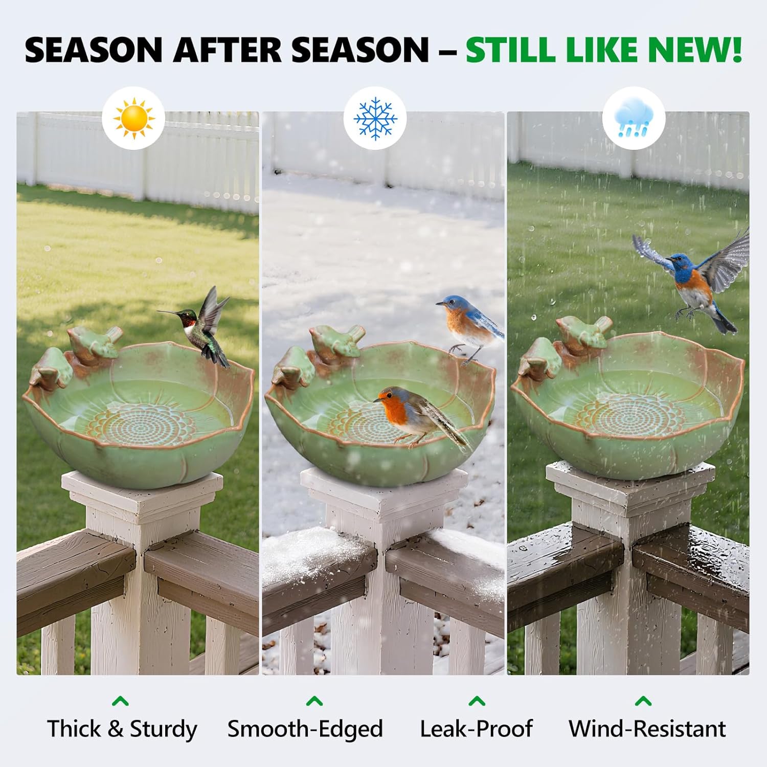 Ceramic Bird Bath for Outdoors, 10.1” Ground Ceramic Bird Baths Bowl for Outside, Garden Table Top Bird Baths Weather Resistant, Birdbath for Deck, Balcony, Lawn