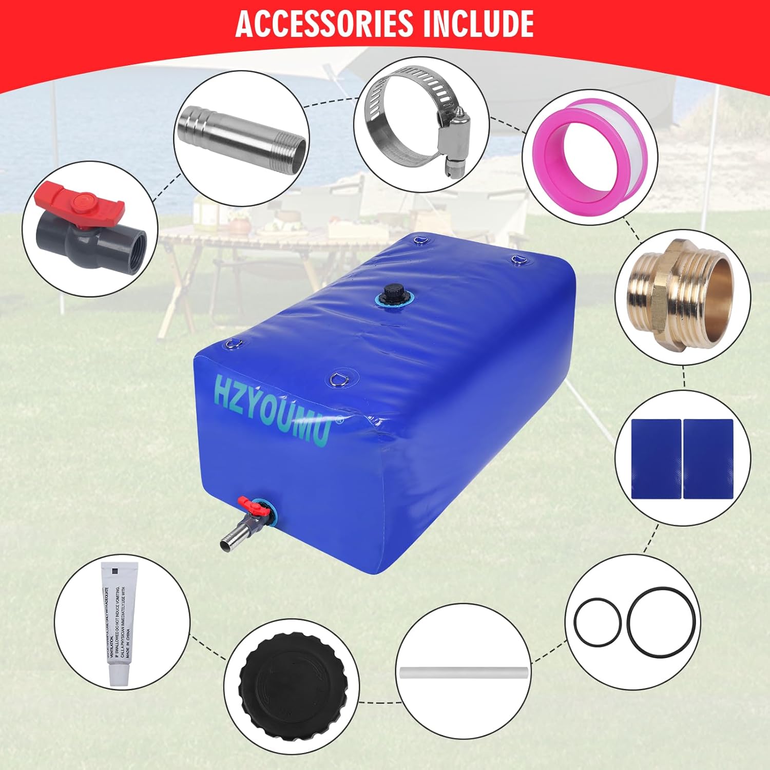 Water Tank 240L/63G Water Bladder Storage Container Foldable Portable Large Capacity Soft Bag Suitable for Outdoor Easy to Carry Out