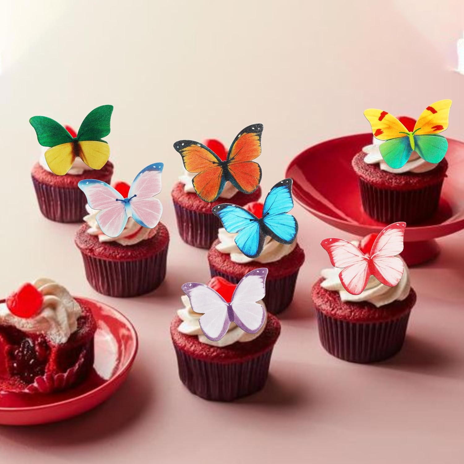 50 PCS Edible Butterfly Cupcake Toppers Butterfly Cupcake Picks Wafer Paper Butterfly Cupcake Decorations for Butterfly Theme Baby Shower Wedding Birthday Party Cake Decorations Supplies Colorful