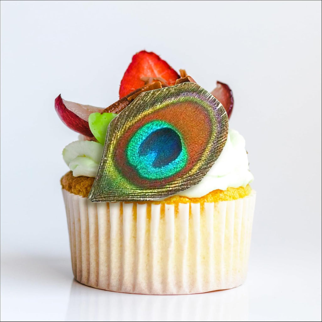 Edible Peacock Feathers - Set of 12 - Cake Decorations, Cupcake Topper