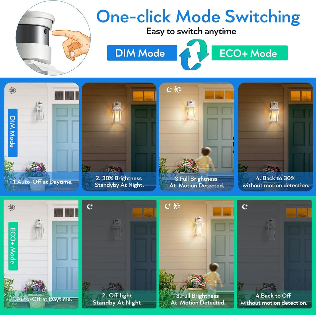 VIANIS Motion Sensor Outdoor Exterior Light Fixture, White Outdoor Porch Lights Wall Mount, Waterproof Dusk to Dawn Coach Lantern, Modern Outdoor Lights Fixtures for Garage, Front Door