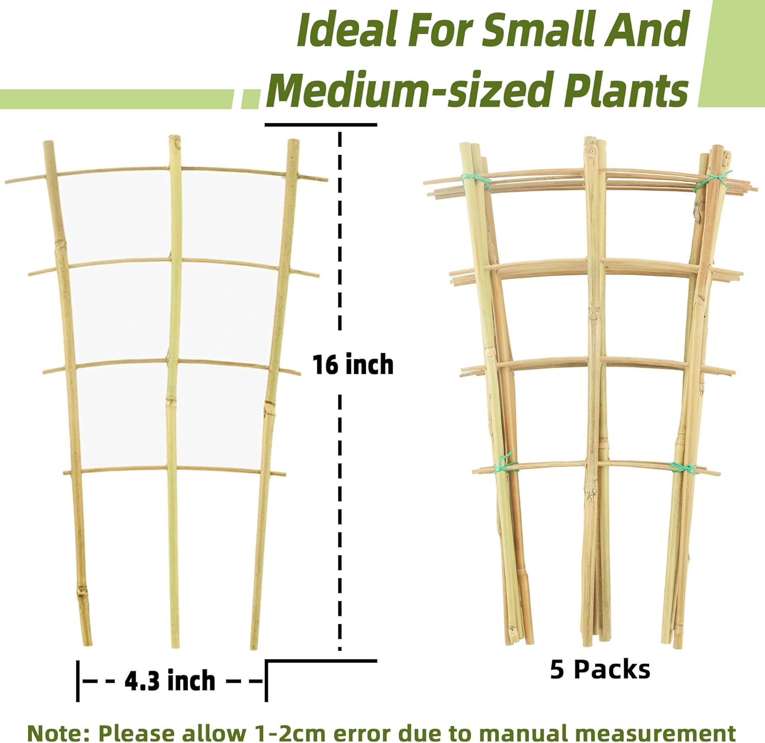 16Inch 5Pack Bamboo Trellis for Climbing Plants, Garden Ladder Trellis for Potted Plants Indoor, Fan Shaped Small Plant Support Trellis for HousePlants Ivy Vine Monstera 3-4