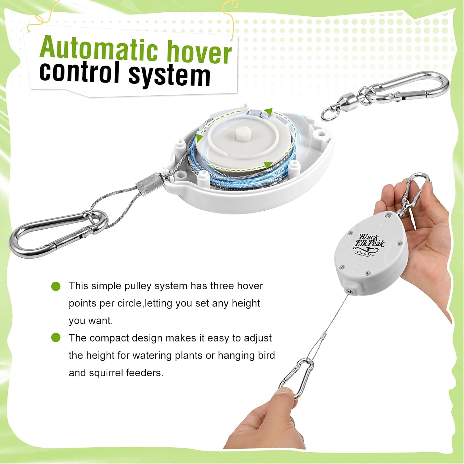 Plant Pulleys for Hanging Plants, Heavy Duty Retractable Hangers, 304 Stainless Steel Rope, Auto Plant Holder, Adjustable Climbing Hook for Garden Baskets Watering, or Bird Feeders (White-6)